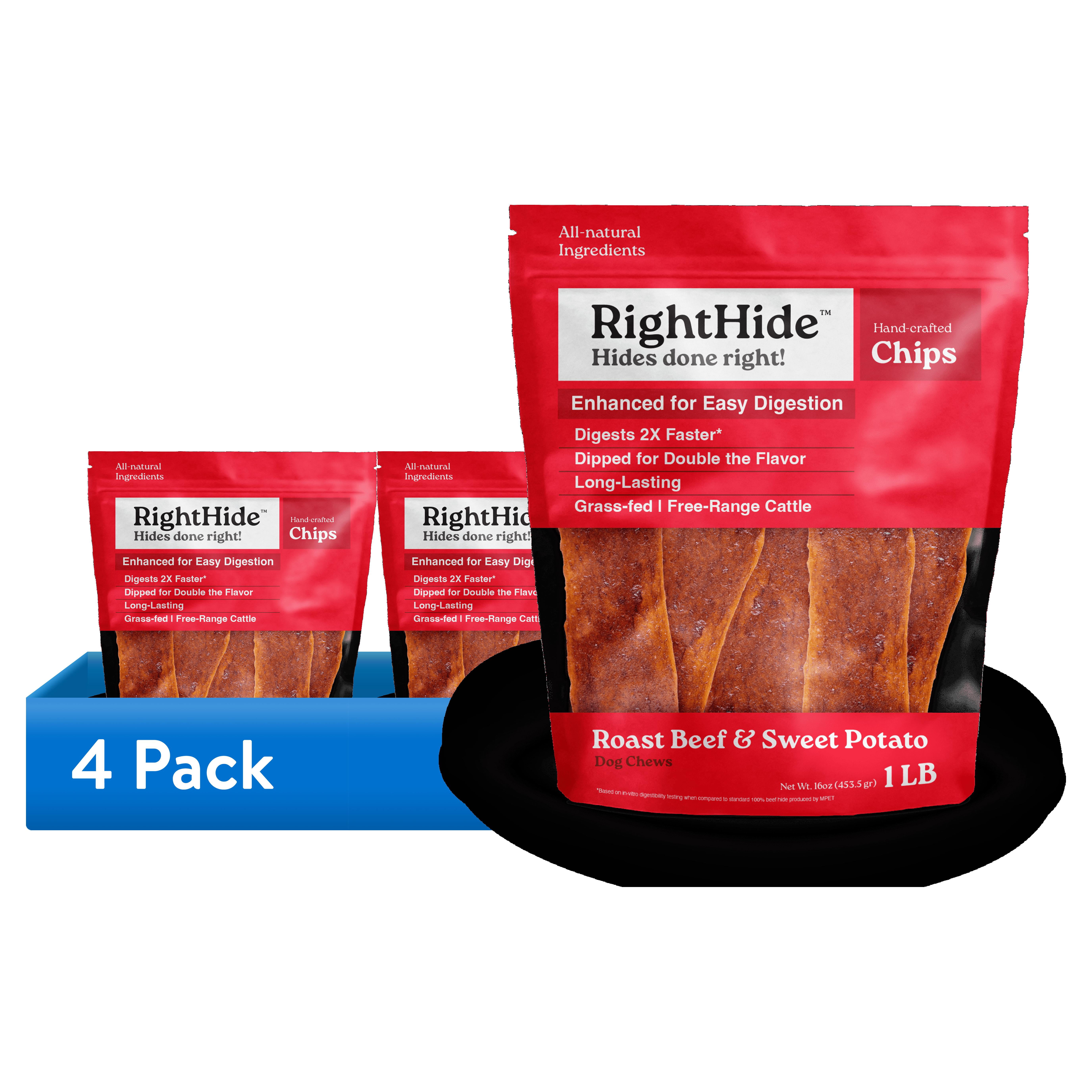 (4 pack) RightHide Chips, Roast Beef & Sweet Potato, 1 Pound