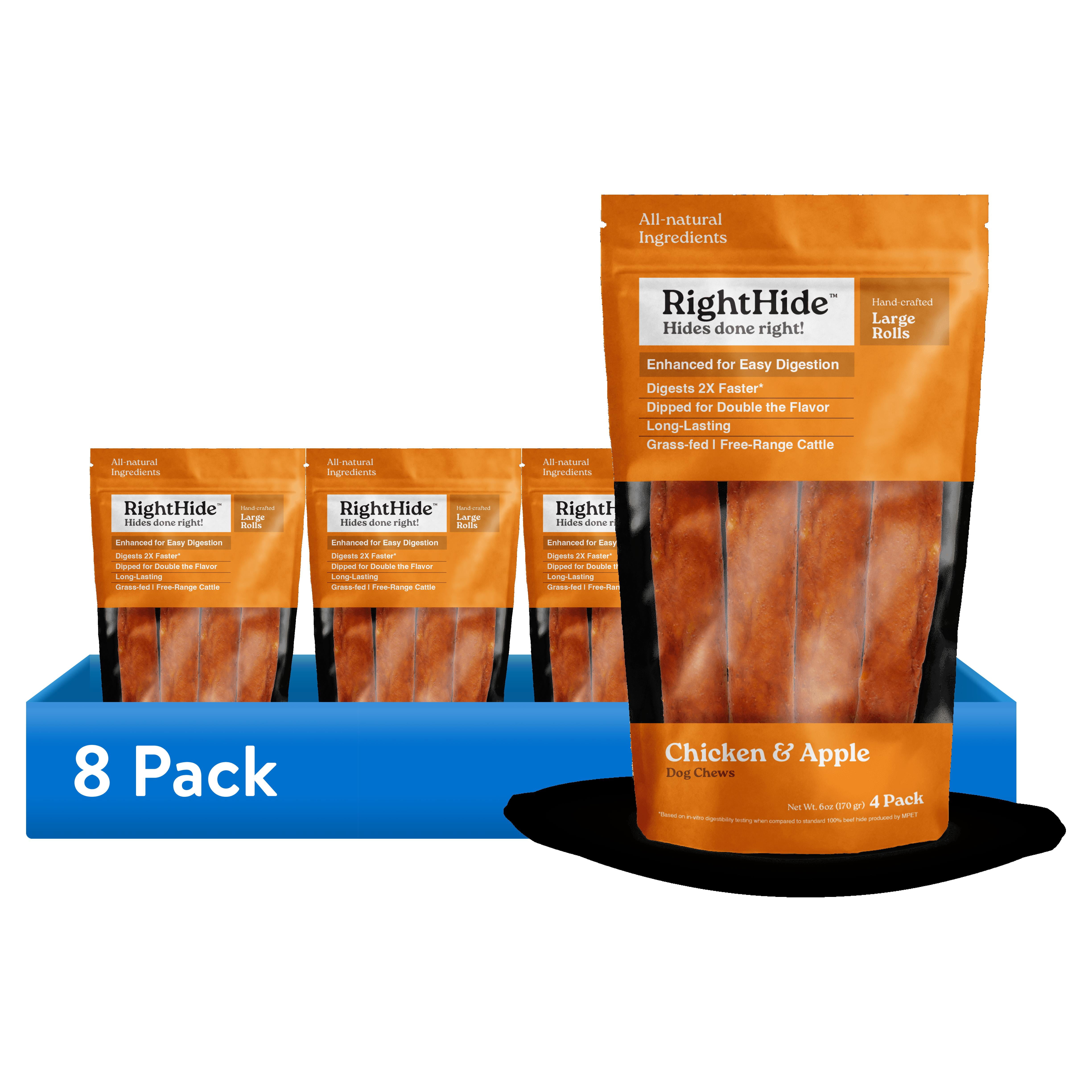 (8 pack) RightHide Large Rolls,Chicken & Apple, 4PC