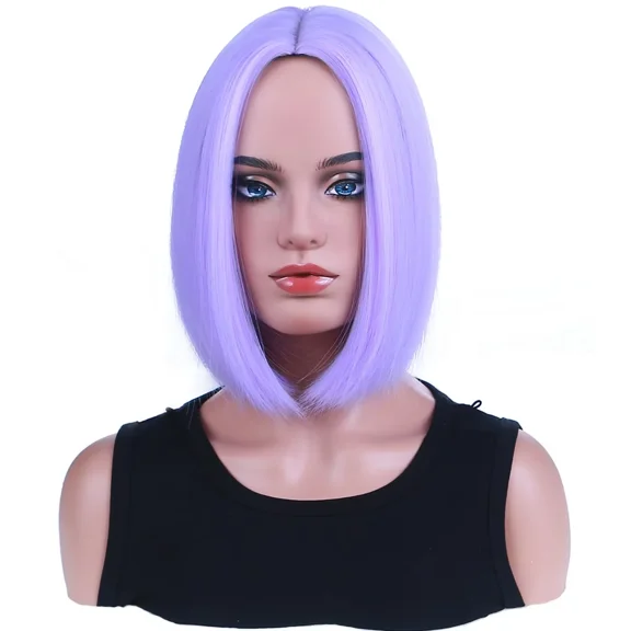 RightOn 10 Inches Light Purple Bob Wig With Middle Part Bangs Short Wig for Women Daily Use