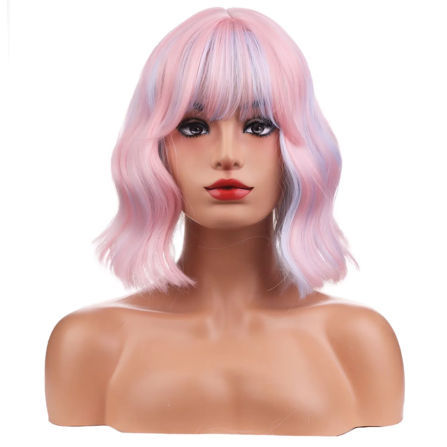 RightOn 12 Inches Colorful Wig With Flat Bangs Short Curly Wig for Women Girls Daily Use