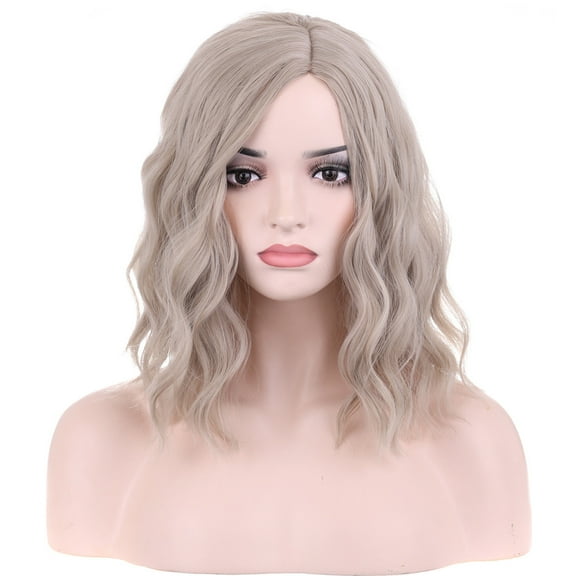 RightOn 14" Ash Blonde Wig Short Curly Wig Blonde Bob Wig Charming Women Beach Wave Wigs Ash Blonde Wig for Cosplay Party with Wig Cap