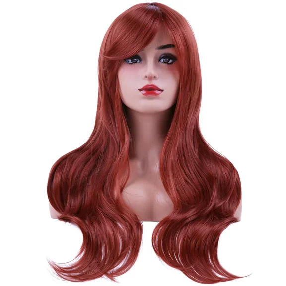 RightOn 26 Inches Ginger Wig With Bangs Long Wavy Wig for Women Daily Use