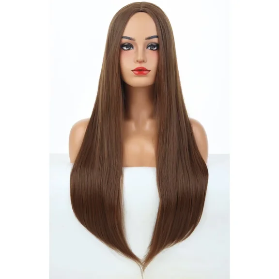 RightOn 26 Inches Light Brown Wig Long Straight Wig for Women Daily Use