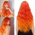thumbnail image 1 of RightOn 27" Ombre Orange Wig flame Wig Fire Wig Long Curly Orange Wig with Bangs Women Girls Synthetic Wig Flame Hair Wig with Wig Cap, 1 of 7