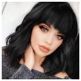 thumbnail image 1 of RightOn Black Wig with Bangs Short Curly Wavy Wig Black Wig for Women Synthetic Wigs Black Hair Wigs with Wig Cap, 1 of 7
