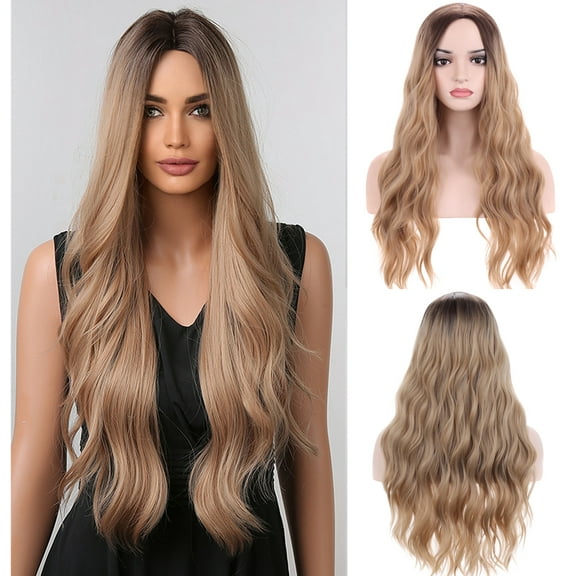 RightOn Blonde Wig Long Wavy Blonde Wigs for Women Ombre Blonde Wig Heat Resistant Hair Wigs Cosplay Party with Wig Cap