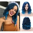 thumbnail image 1 of RightOn Blue Wig for Women Mix Blue Wig Short Curly Wavy Bob Wig Blue Ombre Wigs Charming Beach Wave Hair Wigs with Wig Cap, 1 of 7