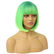 RightOn Green Bob Wig Short Ombre Green Wig Lime Green Bob Wigs with Bangs for Women Heat Resistant Synthetic Bob Wigs