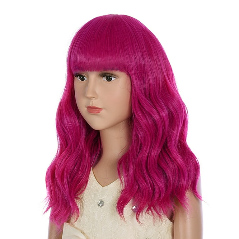 RightOn Kids Hot Pink Wig Girls Short Bob Curly Hot Pink Wig Cosplay Wig with Bangs Children Costumes Party Wig Walmart