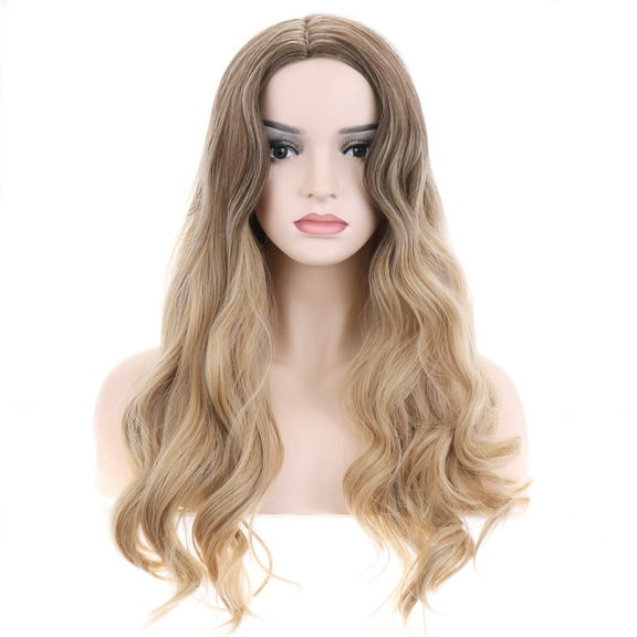 RightOn Long Wavy Ombre Blonde Wig for Women Ash Blonde Wig Synthetic Heat Resistant Wigs for Daily Party Use