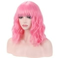 thumbnail image 1 of RightOn Pink Wig with Bangs Light Pink Wig for Women Short Curly Wavy Wig Synthetic Wig with Wig Cap Included, 1 of 6