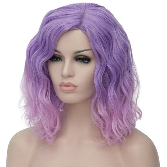 RightOn Purple Pink Wigs for Women 14'' Short Bob Wavy Synthetic Hair Wig Purple Wigs Ombre Pink Wig Body Wave Daily Hair Wigs with Wig Cap