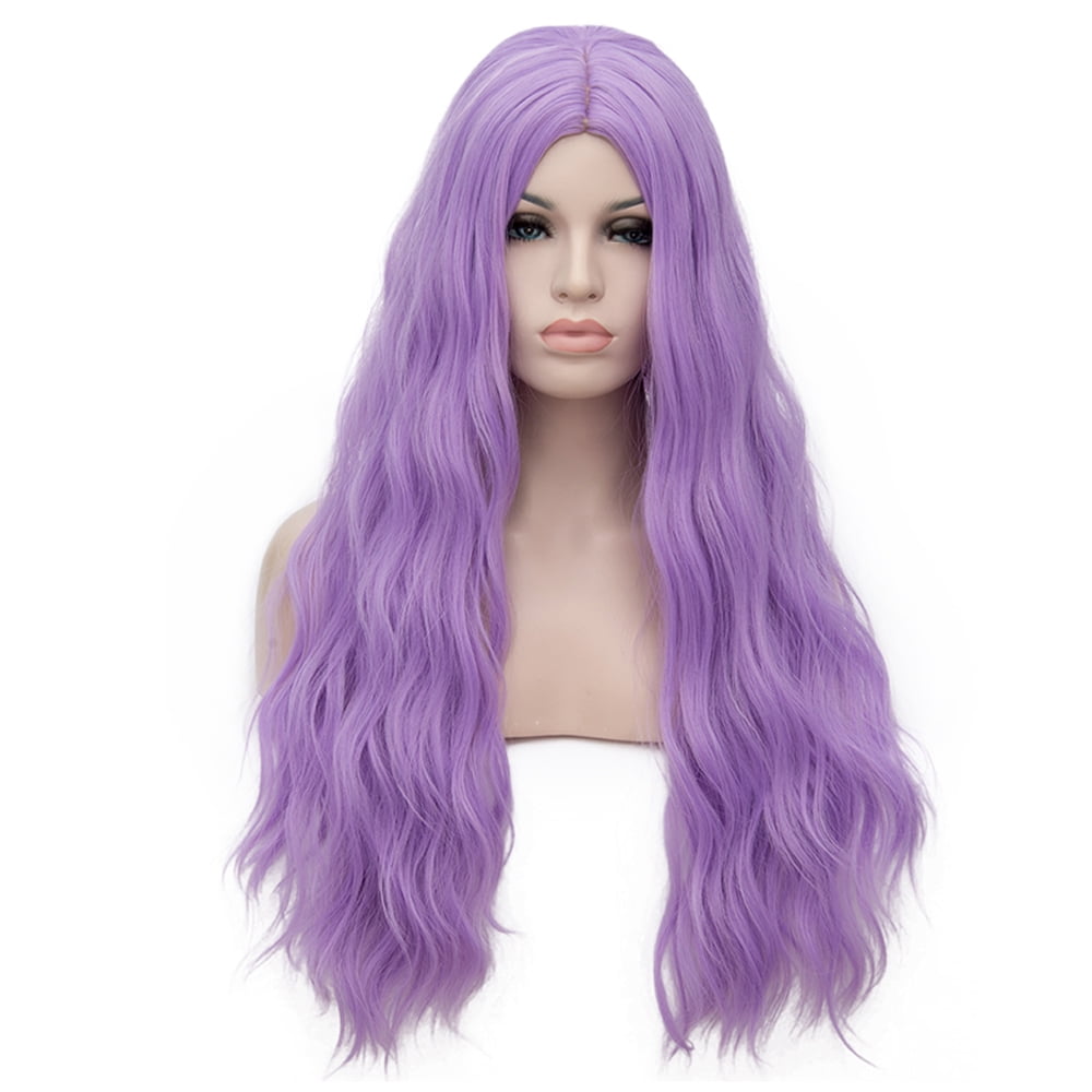 RightOn Purple Wig Long Wavy Wigs for Women Middle Part Curly Wave Hair Wig Light Purple Wave Wigs Natural Looking Synthetic Full Wigs with Wig Cap