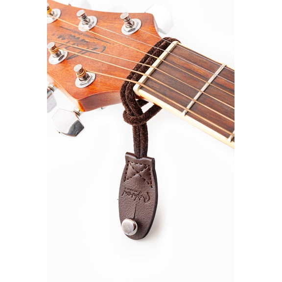RightOn! Strap Link Pro Attachment - Vegan Leather Headstock Tie for String Instruments -Brown