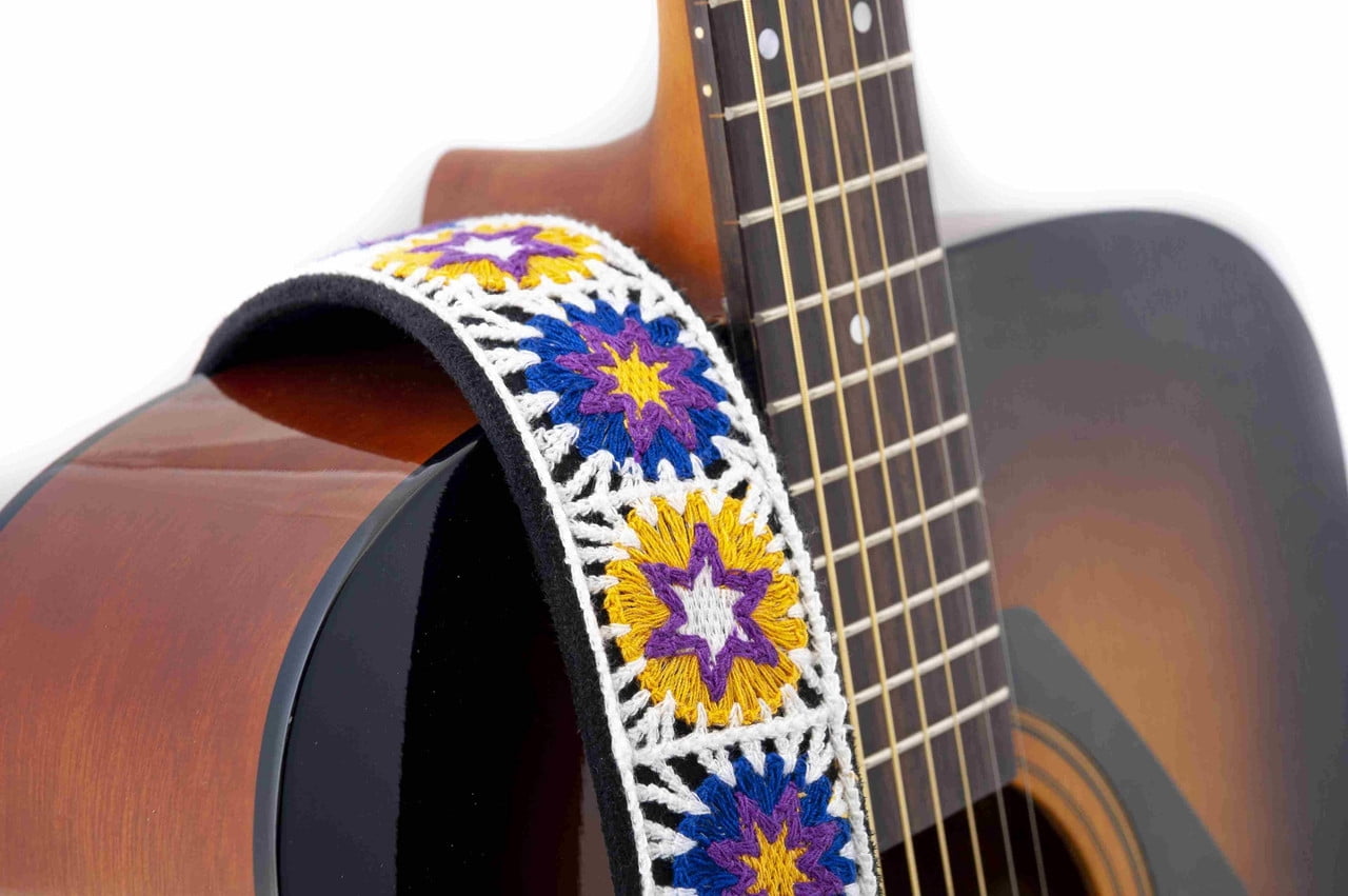 RightOn! Straps Crochet Guitar Strap | Vintage-Inspired Vegan Leather Strap - White