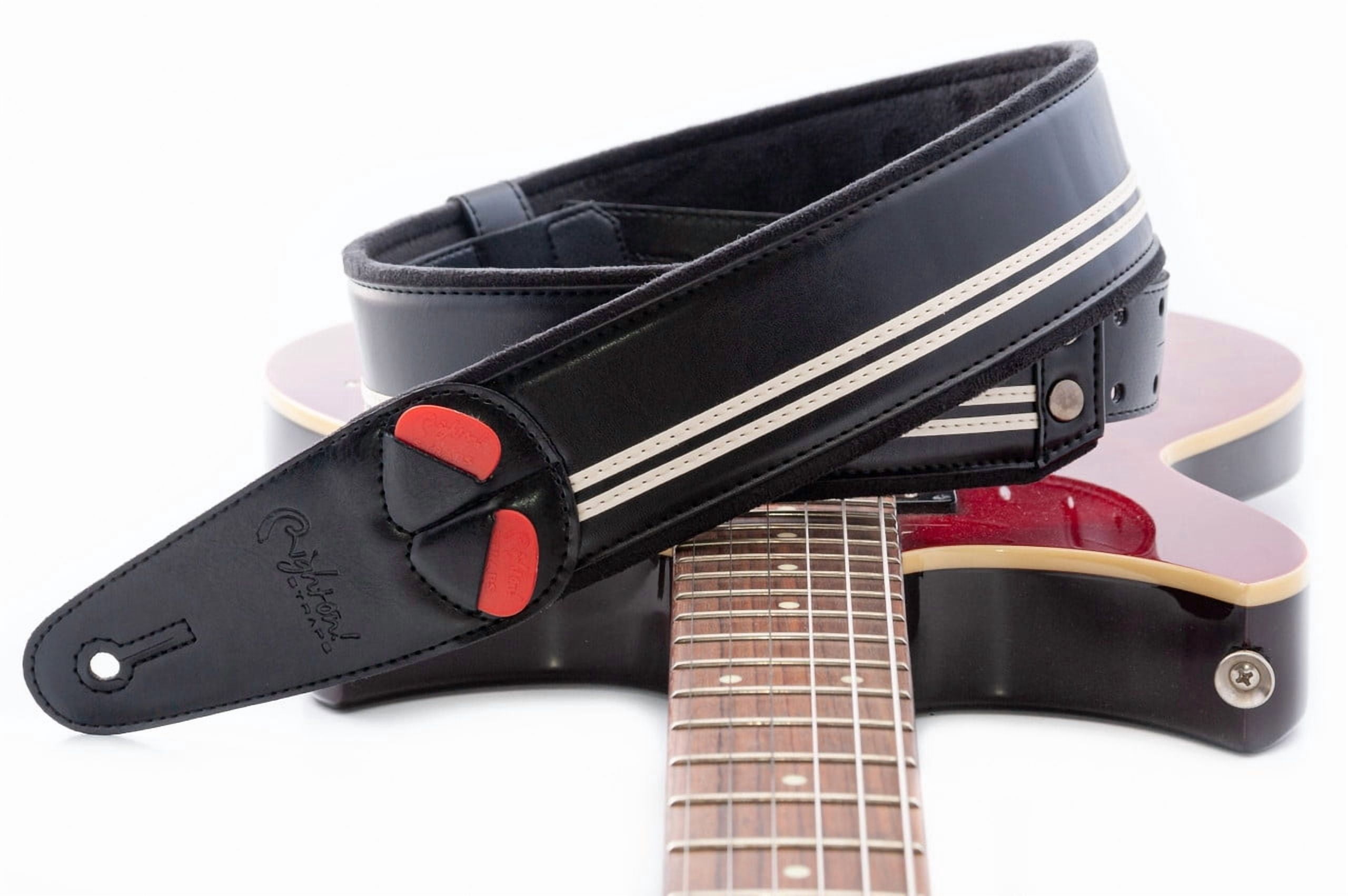 RightOn! Straps Mojo Collection Race-60 Guitar & Bass Strap made with Vegan Leather – Stylish and Comfortable - Black