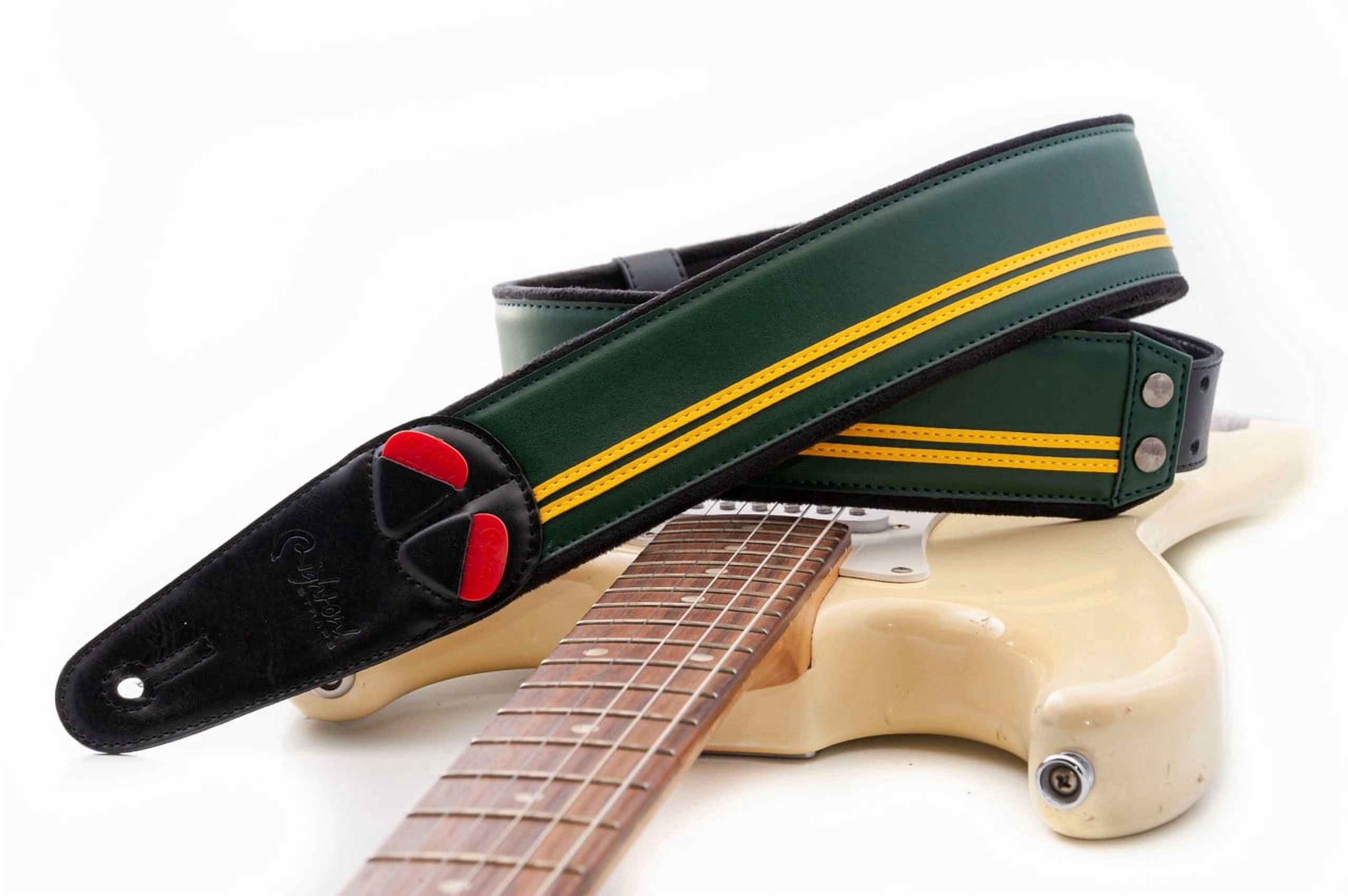 RightOn! Straps Mojo Collection Race-60 Guitar & Bass Strap made with Vegan Leather – Stylish and Comfortable - British Race Green