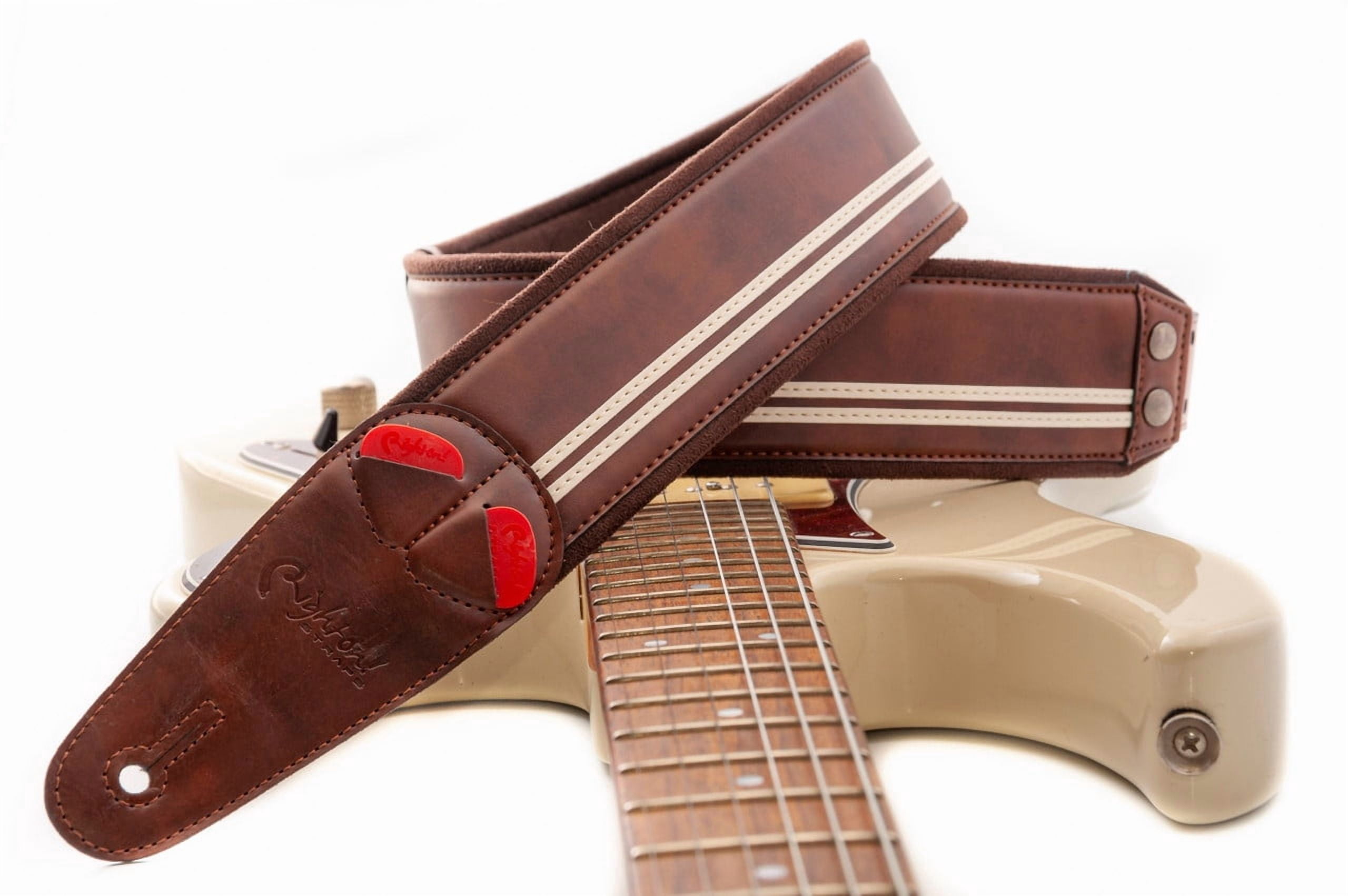RightOn! Straps Mojo Collection Race-60 Guitar & Bass Strap made with Vegan Leather – Stylish and Comfortable - Brown