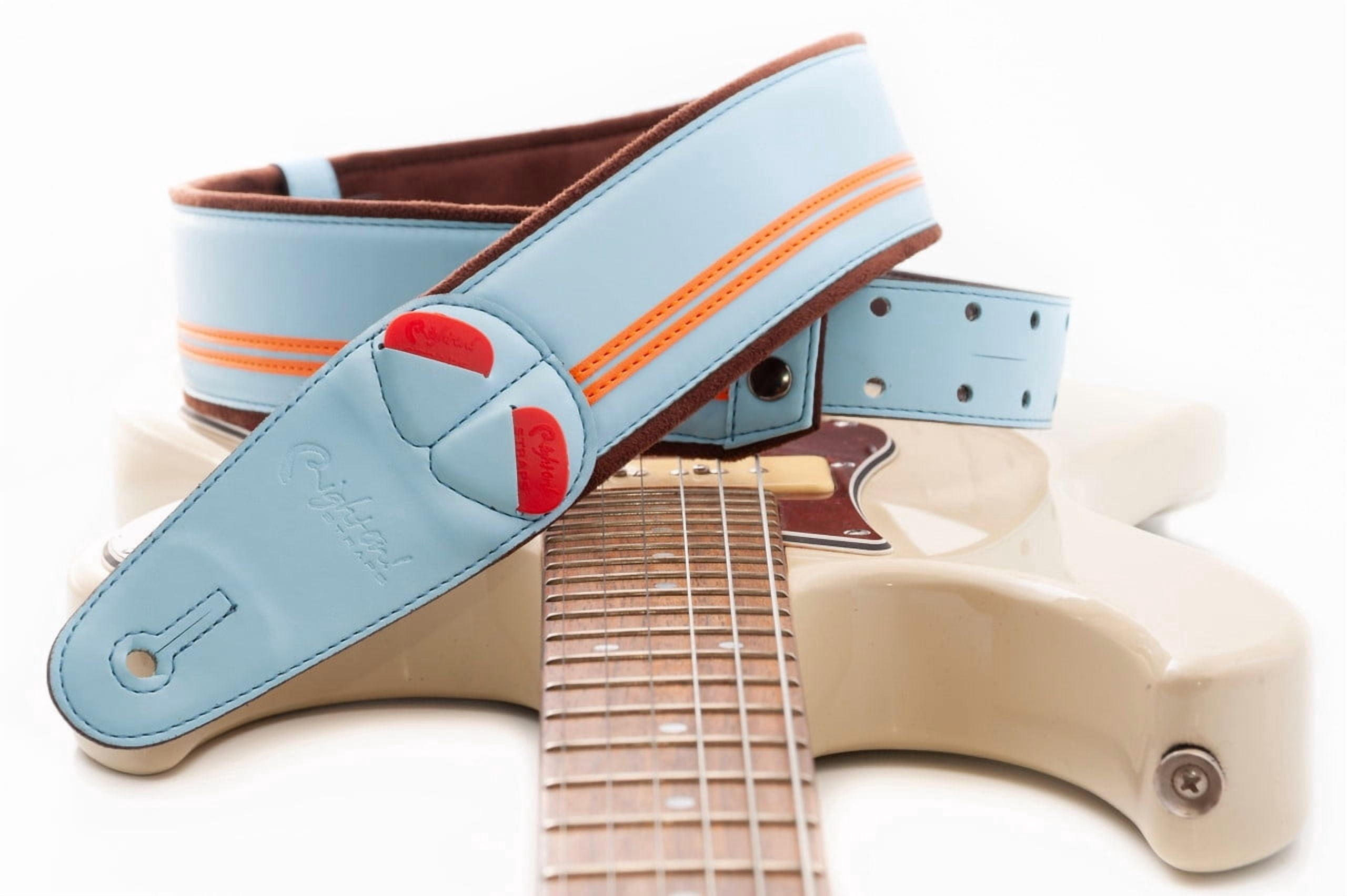 RightOn! Straps Mojo Collection Race-60 Guitar & Bass Strap made with Vegan Leather – Stylish and Comfortable - Sonic Blue