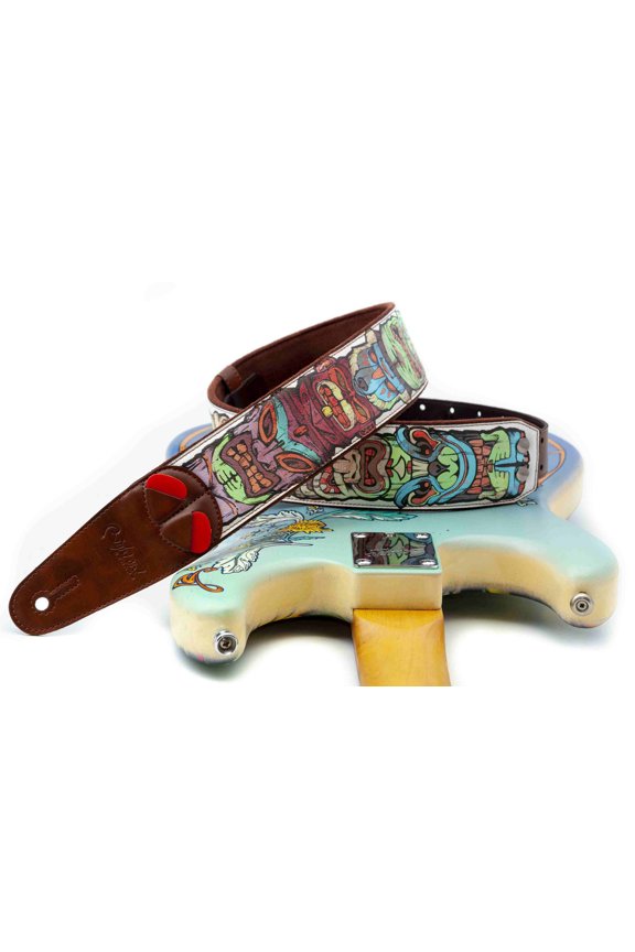 RightOn! Straps Mojo Collection Tiki White Guitar & Bass Strap  Stylish Hawaiian-Inspired Design