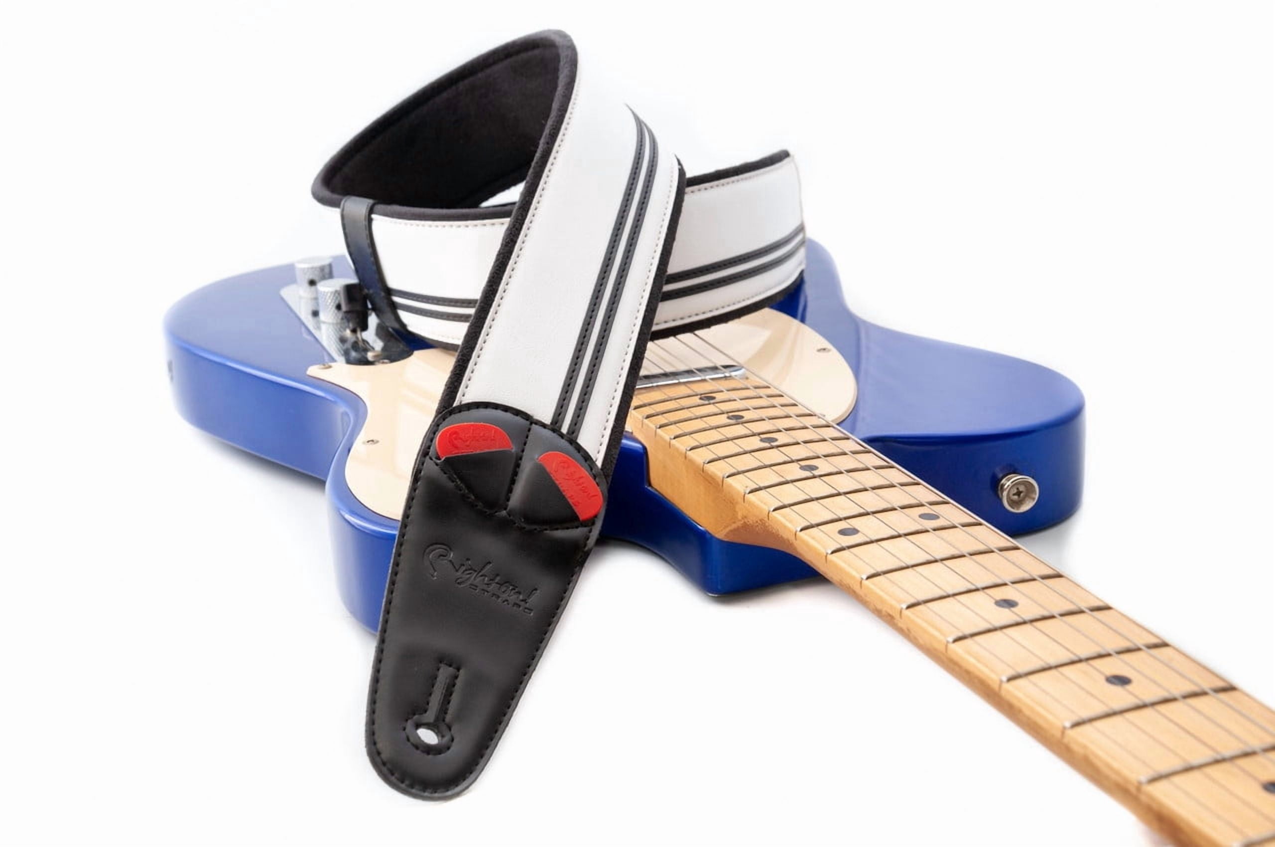 RightOn! Straps Mojo Race-60 B&W Vegan Guitar Strap – Black & White Racing Stripes