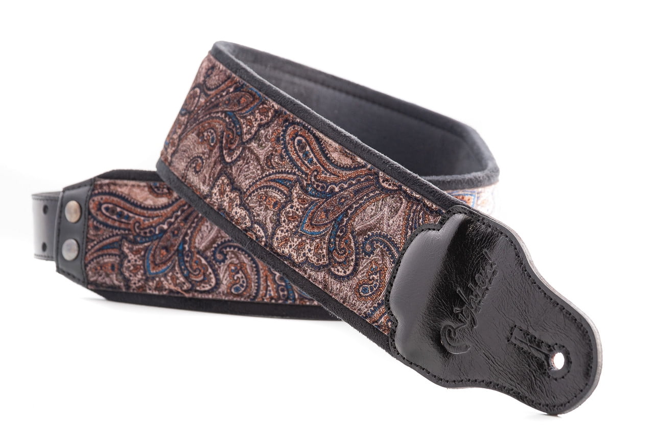 RightOn! Straps Paisley Velvet-70 Wide Genuine Leather Guitar Strap BROWN