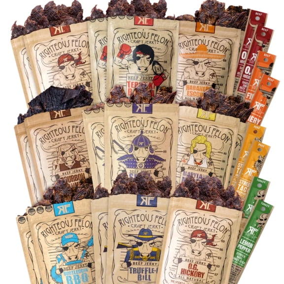 Righteous Felon Jerky & Meat Sticks Variety pack - Valentine’s Gifts for Men (Noah's Ark 26 Pack)