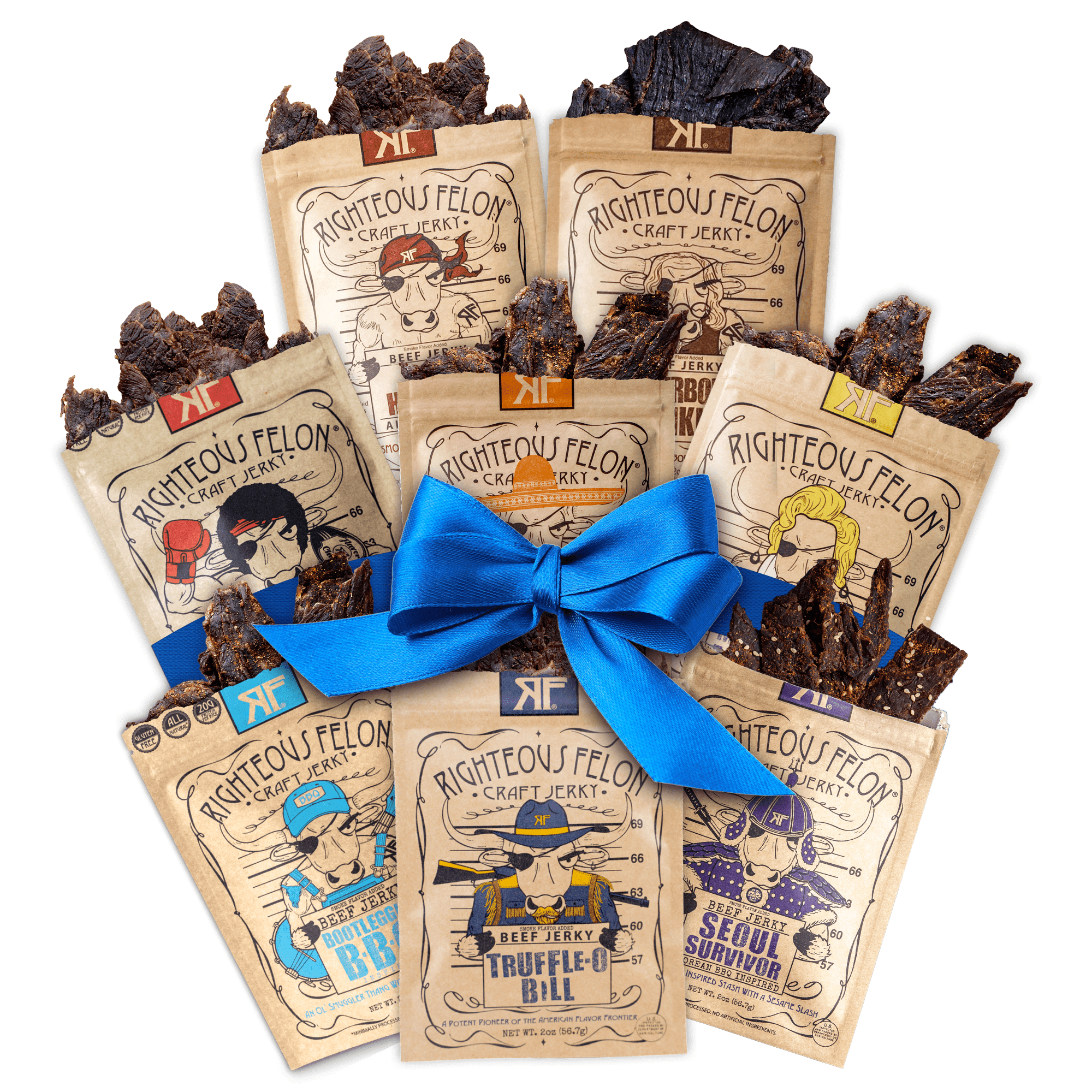 Righteous Felon Beef Jerky Sampler 8 Pack - Keto, High Protein, Low Sugar Gifts for Men