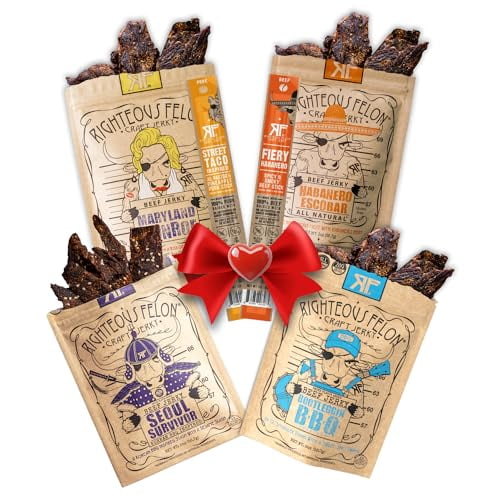 Righteous Felon Spicy Jerky & Meat Sticks 6 Pack - High Protein Valentine’s Day Gifts for Men