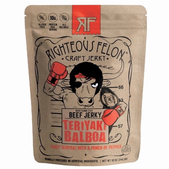 Righteous Felon Craft Beef Jerky, Teriyaki Balboa, 12 oz