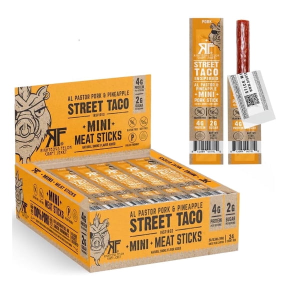 Righteous Felon Mini Pork Sticks, Healthy High Protein Kids Snack, Low Sugar, Street Taco, 24 Ct