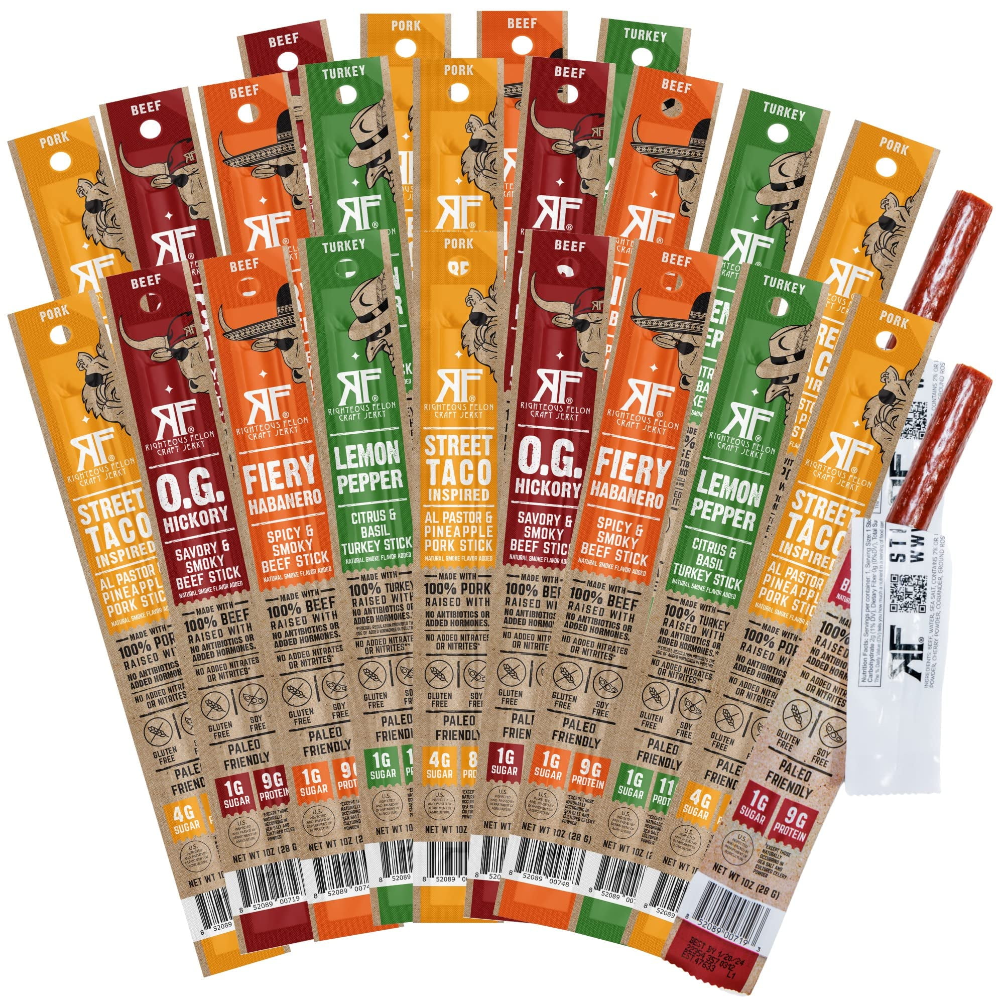 Righteous Felon Meat Sticks Variety Pack Healthy Snack for Adults