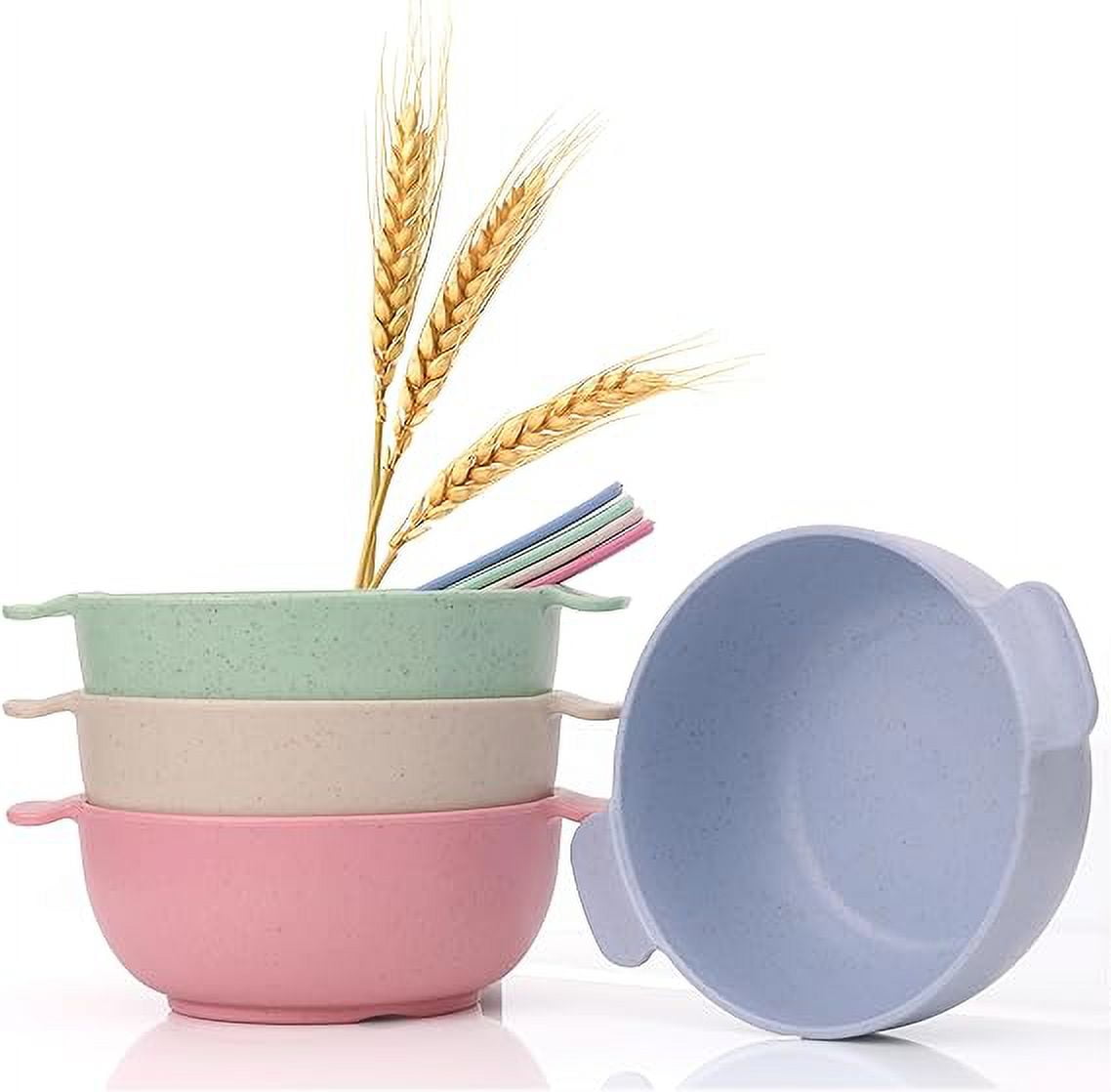 Rightitem Wheat Straw Bowls with Handles, Wheat Fiber Set of 4 Wheat