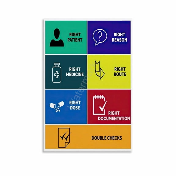 Rights of Medication Administration Poster Medical Nursing Posters (9) Canvas Painting Wall Art Poster for Bedroom Living Room Decor