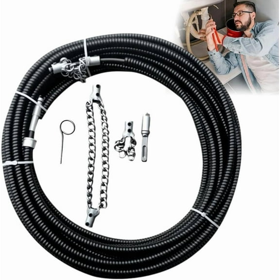 Rigid Flex Shaft Drain Snake Chain Knocker, Spring Dredge Pipe Cleaner | Flex-Shaft Sewer Descaling Chain & Multi-Purpose PVC Pipe Maintenance Tool | Push-Type Rotary Cable for 16mm+ Lines