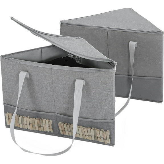 Rigid Hanger Organizer, Triangle Storage Bin with Lid,Foldable Space Saving Bin,Triangle Hanger Storage Organizers for Closet, Laundry Room, Wardrobe, Drying Rack(1pc - LI - Grey)