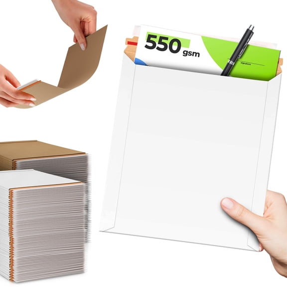Rigid Self-Seal Mailers, White Paperboard Envelopes, 100 pack, 12.75 x 15 in
