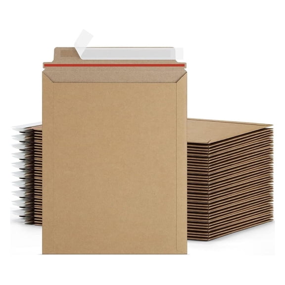 Rigid Mailers 7x9 Inch - 100 Pack Brown Cardboard Shipping Envelopes - Self Seal Photo & Document Mailers - Bend Resistant Corner Protection