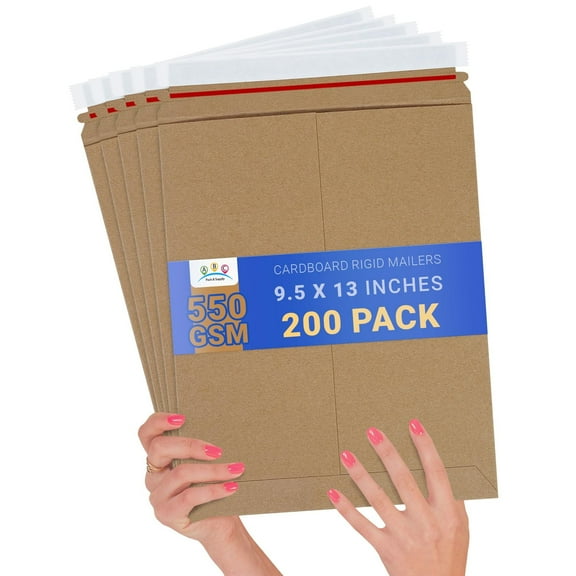 Rigid Mailers Brown Cardboard Envelopes with Self Seal Tear Strip 200 count 9.5 x 13 in