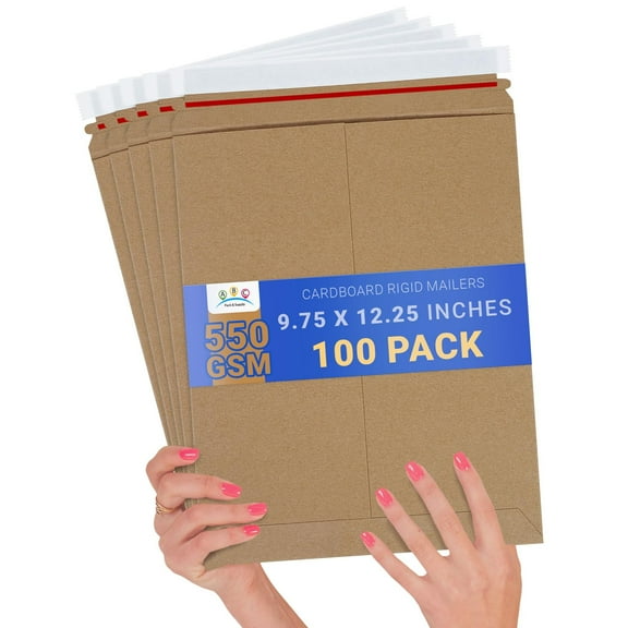 Abc Pack & Supply Rigid Mailers Self-Adhesive Shipping Envelopes, 9.75 x 12.25, Brown, 100 Count