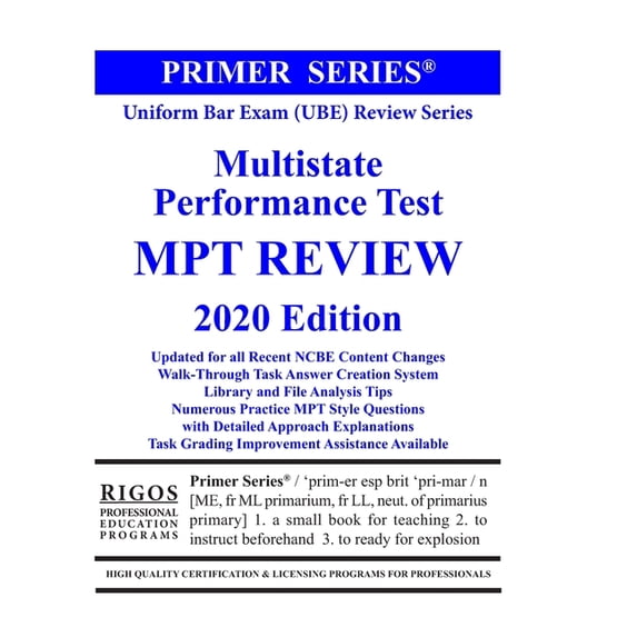 Rigos Primer Series Uniform Bar Exam Ube Review Series Multistate Performance Test Mpt Review