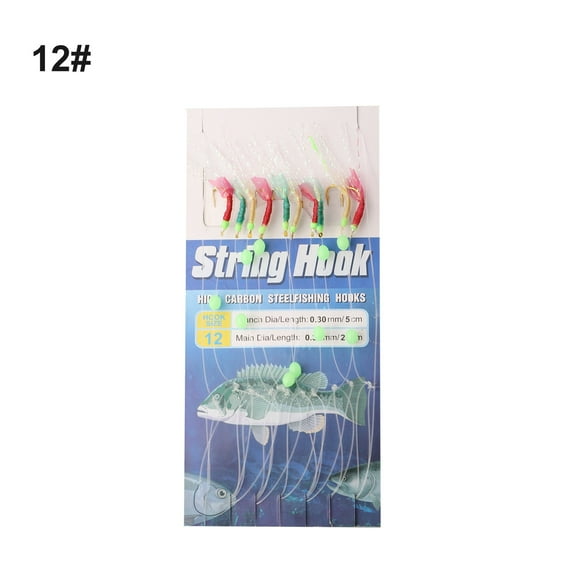 Rigs Bait 10 Hooks Fishing Feather Lures Sea Herring Baits String Hooks Fishing Tackle Tools For Smelt Spanish Mackerel,12#