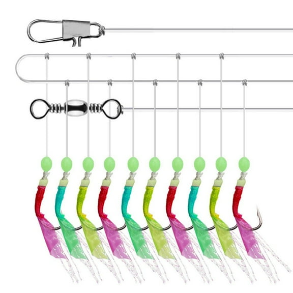 Rigs Bait 10 Hooks Fishing Feather Lures Sea Herring Baits String Hooks