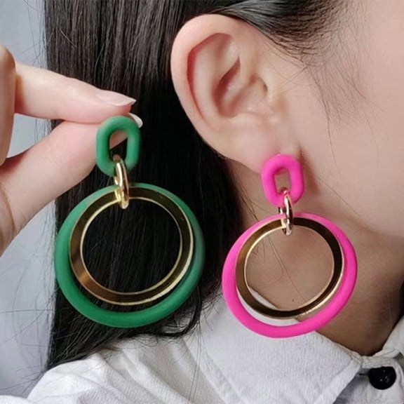 Riguas 1 Pair Circle Stitching Hollow Stud Earrings Acrylic Hoop Splicing Drop Earrings Colorful Contrast Geometric Lightweight Dangle Earrings