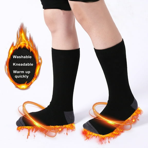 Riguas 1 Pair Heated Sock 3 Temperature Adjustable Quick Heating USB Rechargeable Battery Powered Stretch Thickened Washable Winter Electric Heating Stocking Leg Warmer