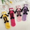 thumbnail image 1 of Riguas 1 Pair Holding Hands Socks with 3D Doll Super Soft Sweat Absorption Breathable Funny Couple Magnetic Mid-tube Socks, 1 of 7