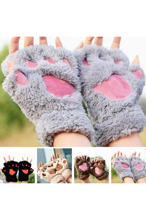 1 Pair Women's Gloves Plush Cat Paw Claw Cozy Cute Warm Comfortable Non-Slip Gloves Office Riding Accessories