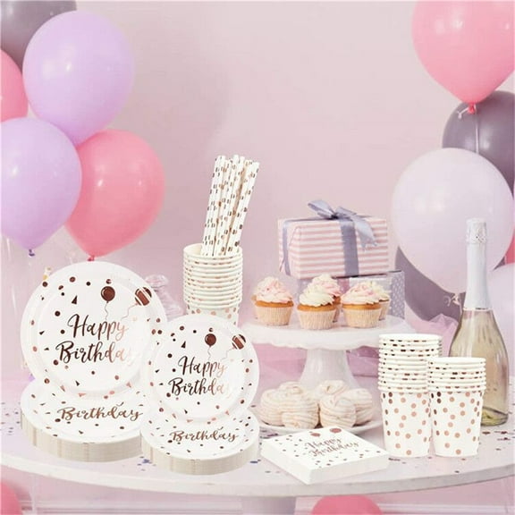 Riguas 1 Set Birthday Plate Eco-friendly Paper Decorations Rose Golden Dot Plates Kitchen Supplies