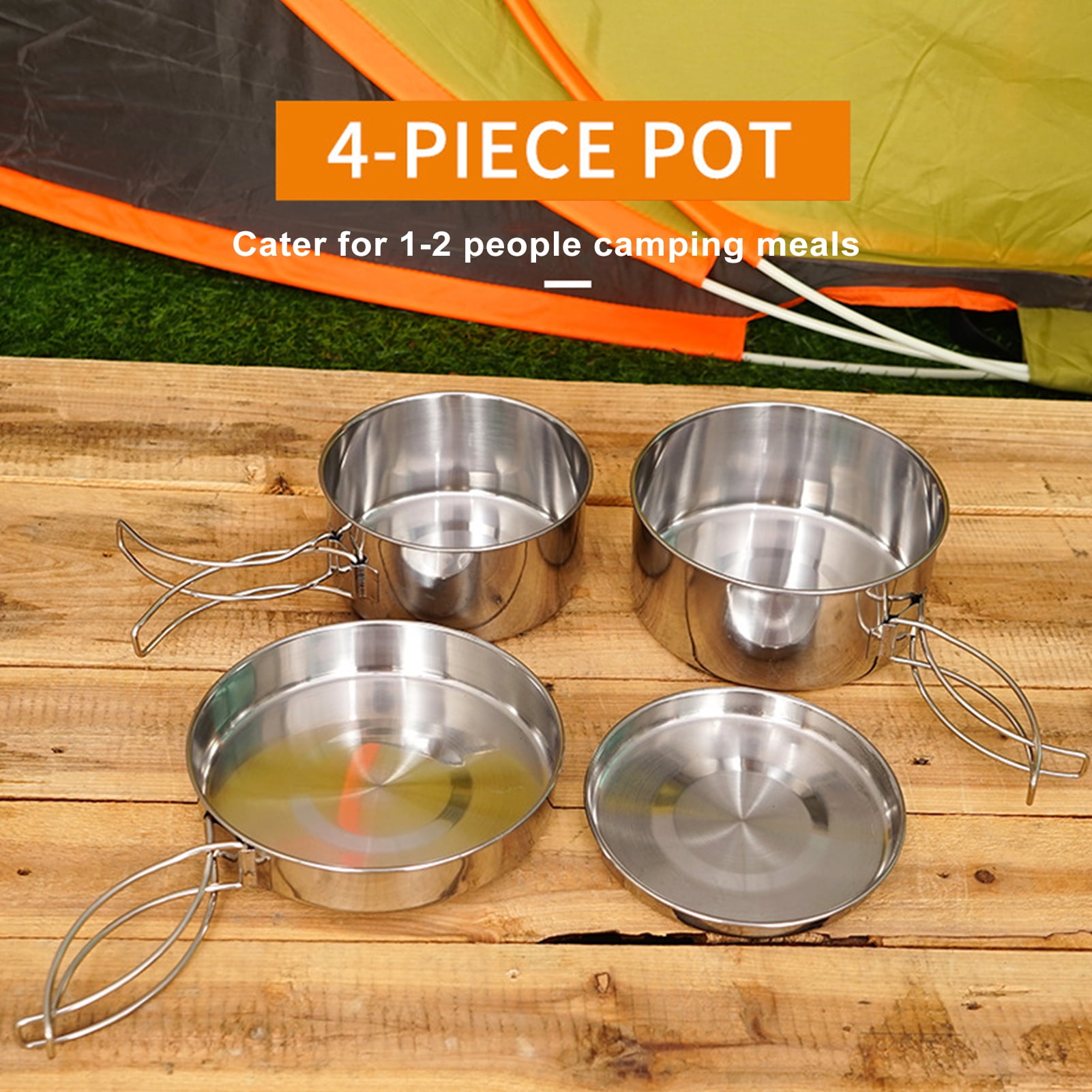 Riguas 1 Set Stackable Stainless Steel Camping Cookware Set for 13 People Cooking Pot Frying