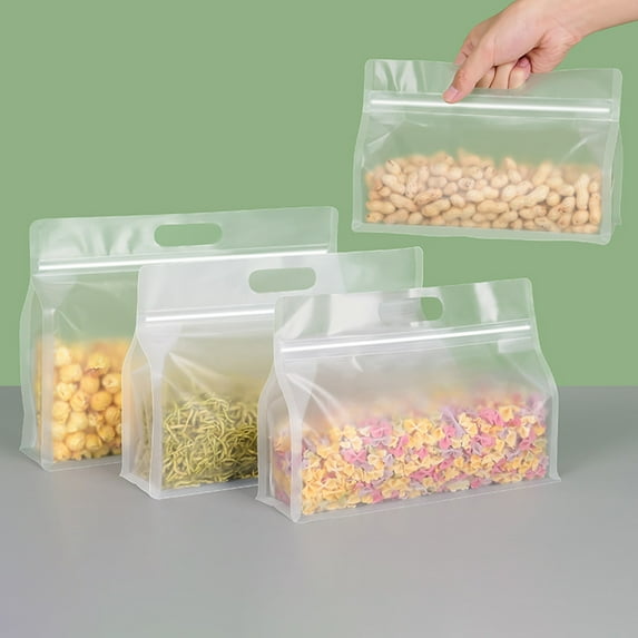 Riguas 10Pcs Food Packaging Bags Visible Design Reusable Moisture-Proof Good Sealing Effect Leakproof Food-Storage PET Clear Fresh-keeping Food Storage Zip Shut Bags for Home